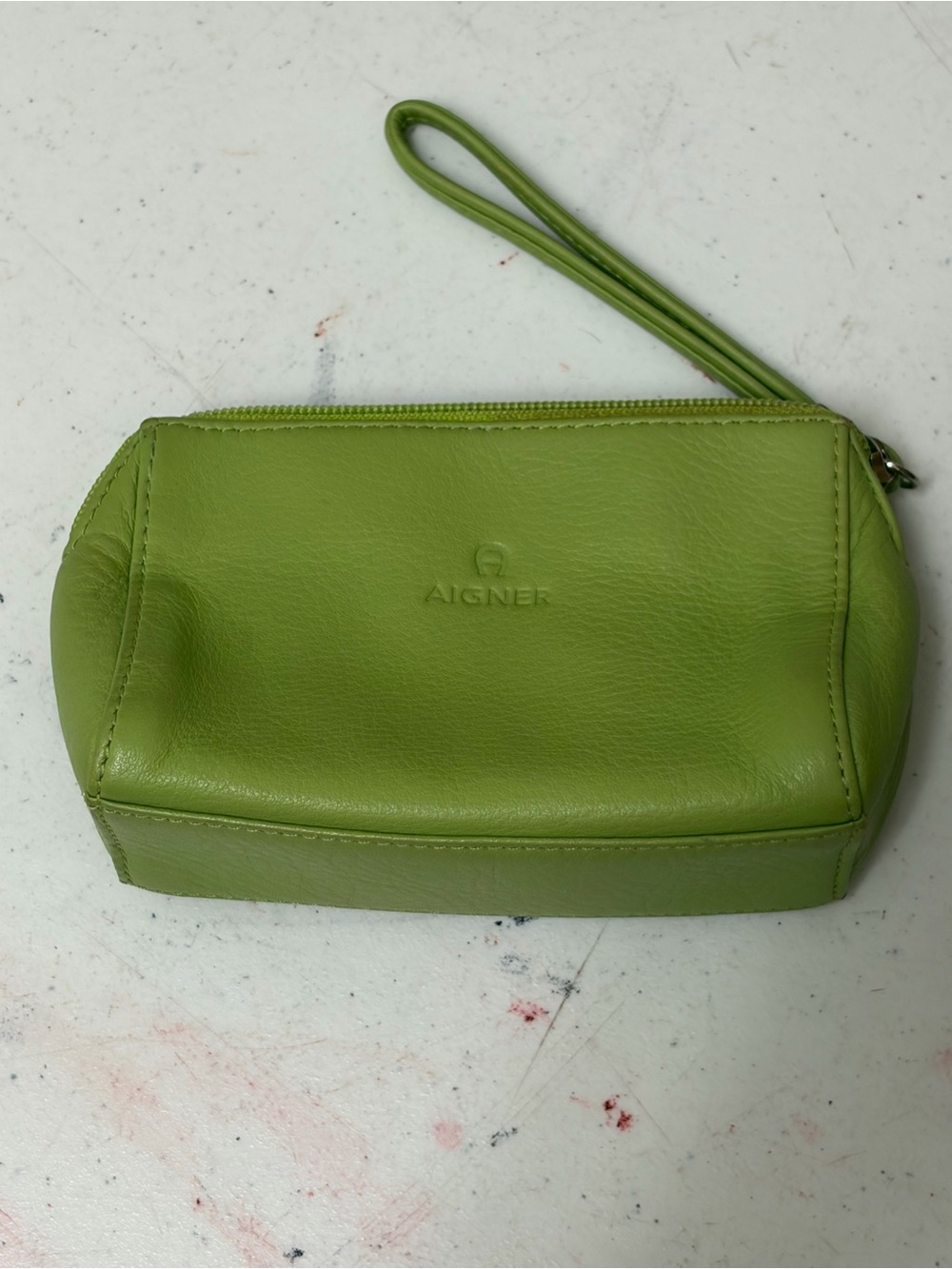 Etienne Aigner Lime Green Leather Wristlet Pouch